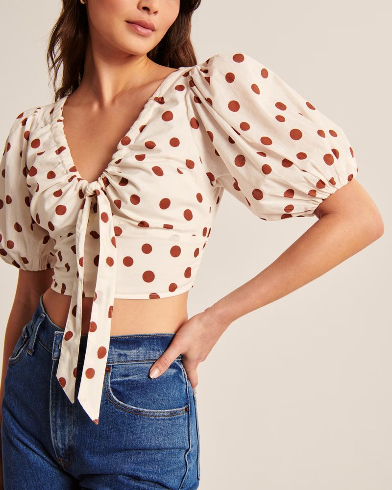 Women's Tie-Front Puff Sleeve Top | Women's New Arrivals | Abercrombie.com | Abercrombie & Fitch (US)