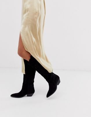 ASOS DESIGN Cobra premium suede western knee high boots in black | ASOS UK
