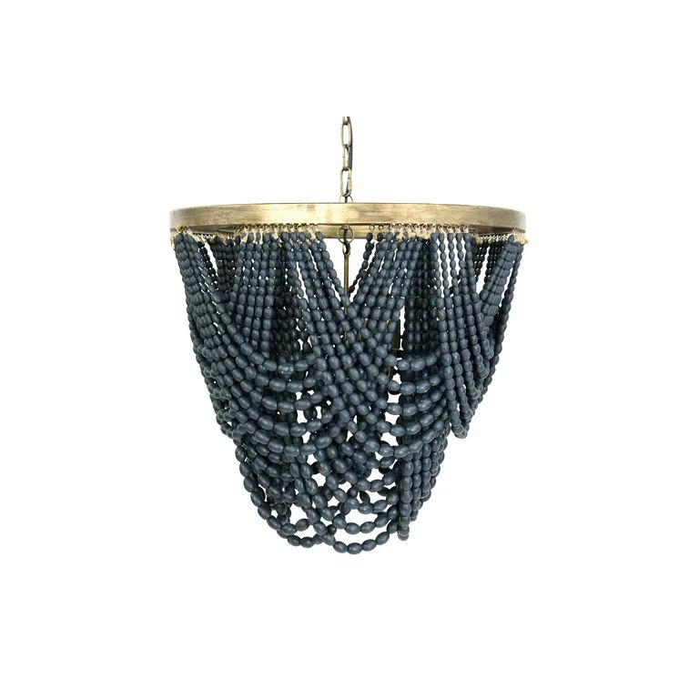 Desert Fields Navy Wood Bead and Gold Brushed Iron Chandelier Style Ceiling Light | Walmart (US)