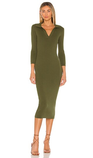 Brittany Ribbed Midi Dress in Olive | Revolve Clothing (Global)