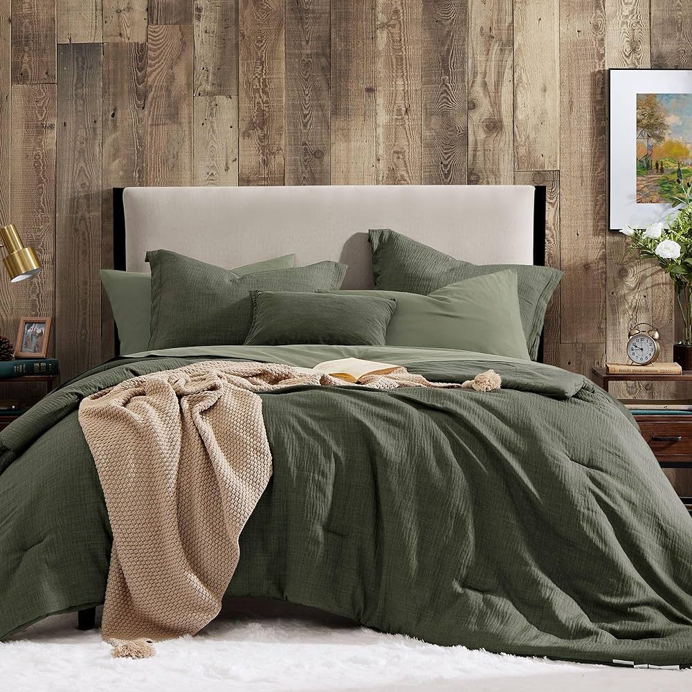 Geniospin Queen Comforter Set - 7 Pieces Solid Dark Green Bedding Set with Textured Design, Hypoa... | Amazon (US)