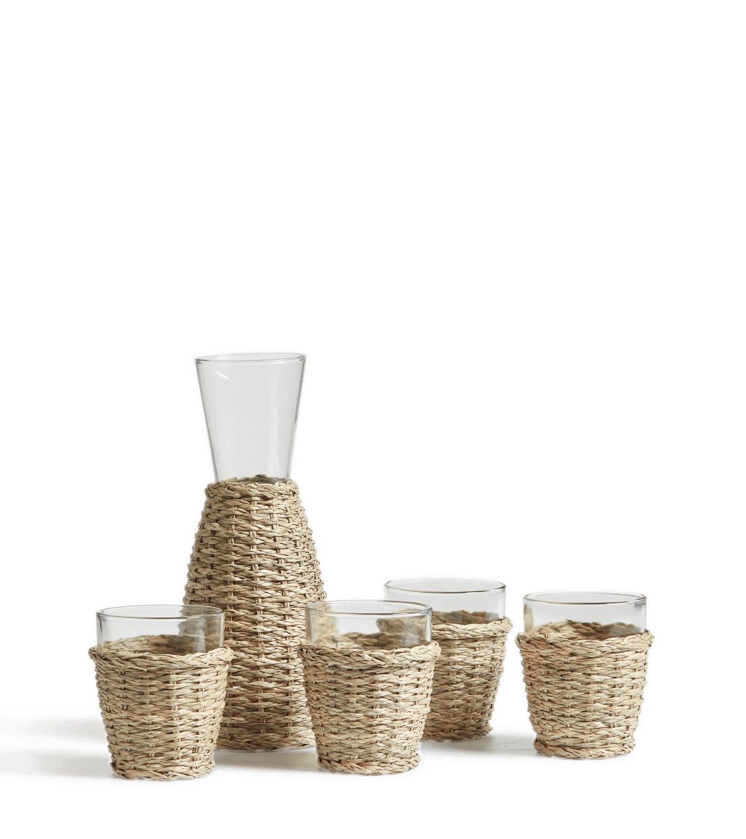 Pandanus Carafe and Glasses Set - Natural | OKA US