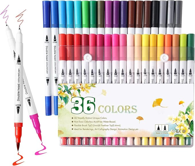 36 Brush Markers for Adult Coloring Books,Coloring Markers for Adults Lettering,Dual Tip Brush Pe... | Amazon (US)