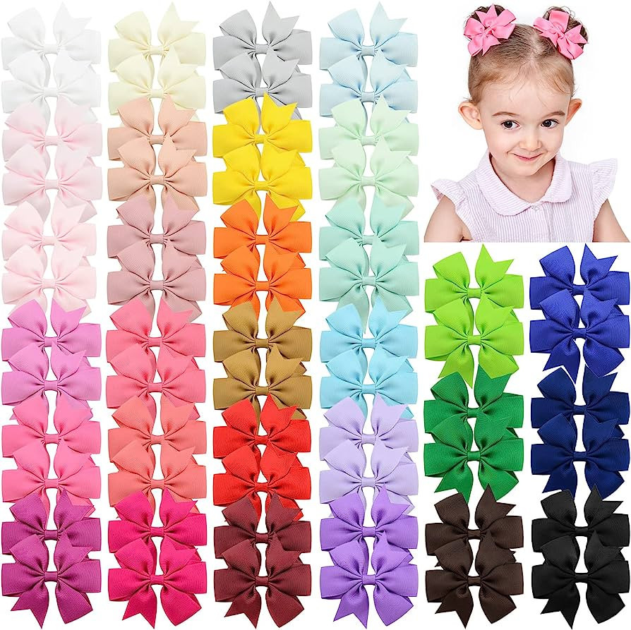 Choicbaby 60pcs 3 Inches Boutique Grosgrain Ribbon Pinwheel Hair Bows for Baby Girls, Toddler Bow... | Amazon (US)