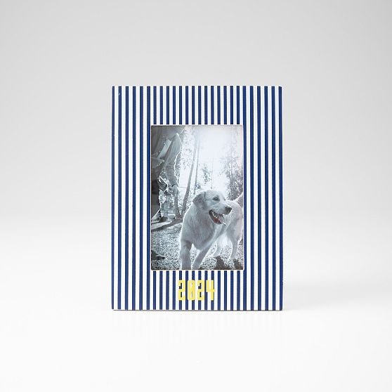 Block Print Photo Frame, 4X6, Vertical, Navy Stripe | Mark and Graham