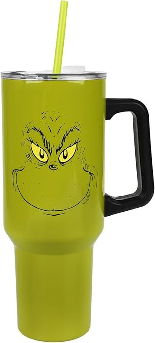 Bioworld Grinch Grinning Face 40 Oz Green Stainless Steel Tumbler With Handle | Amazon (US)