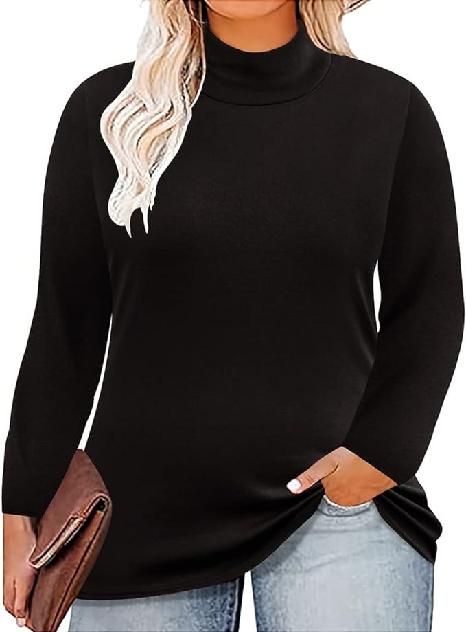 CARCOS Womens Plus Size Tops Mock Neck Long Sleeve Shirts Turtleneck Tunics for Fall Winter XL-5X... | Amazon (US)