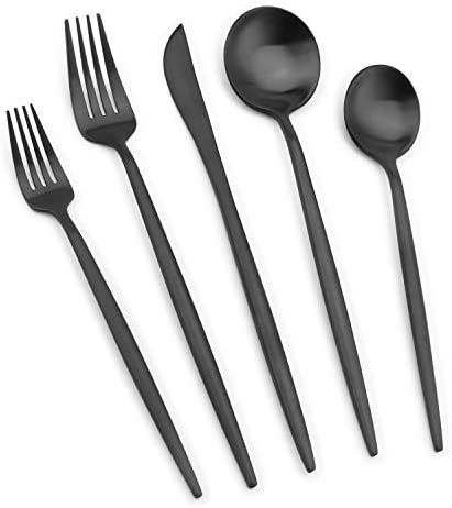 Vanys Silverware Set, Matte Black Flatware Cutlery Set Service for 4, Satin Finish 20 Piece Stain... | Amazon (US)