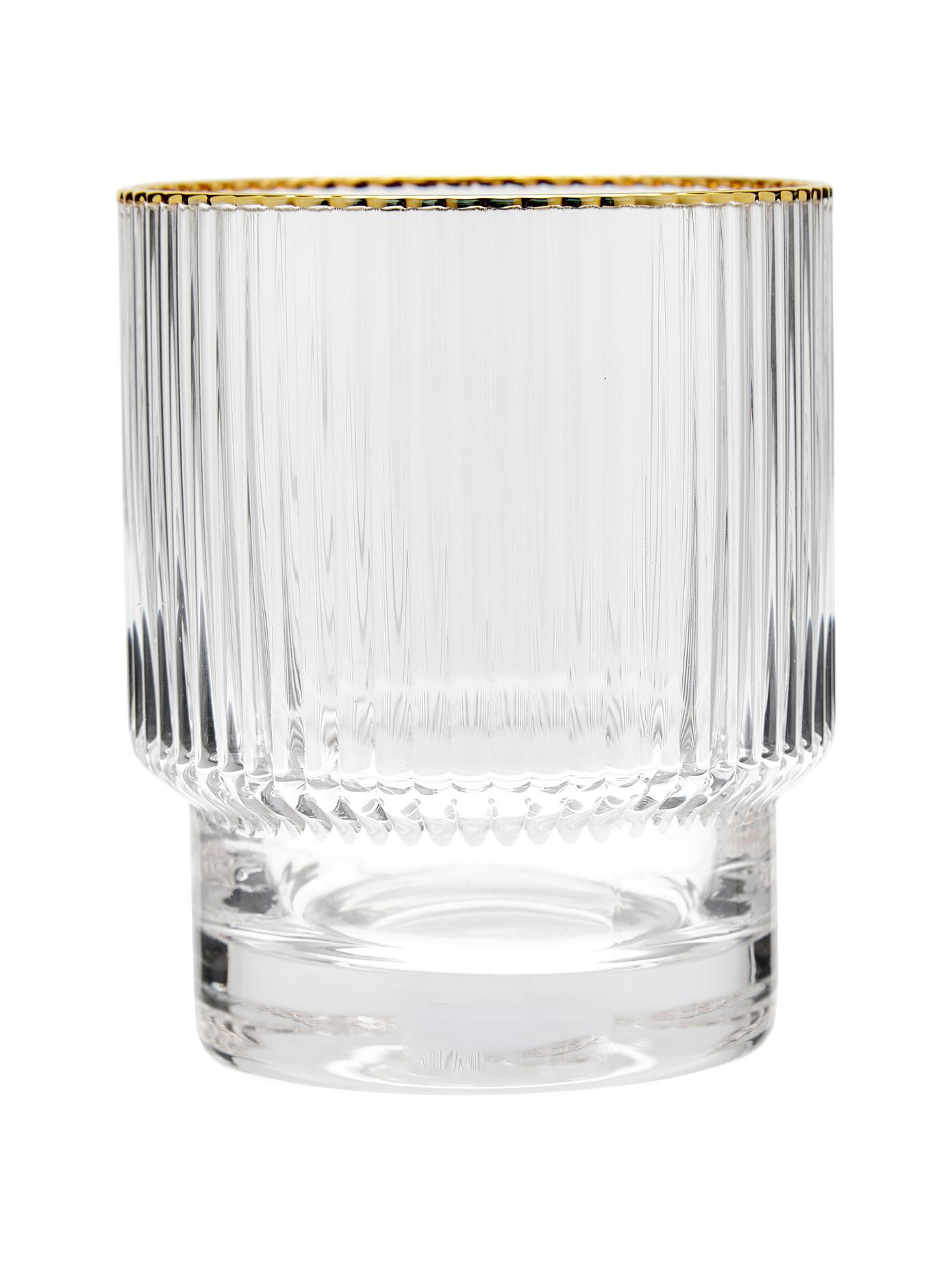 Handgemaakte waterglazen Minna met groefreliëf en goudkleurige rand, 4 stuks | Westwing EU
