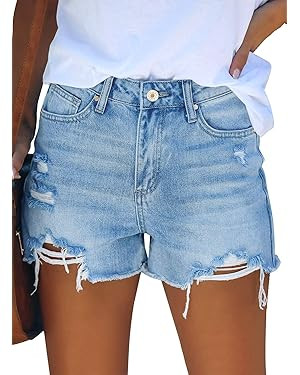 GRAPENT Women's High Waisted Ripped Stretchy Denim Hot Short Summer Jean Shorts | Amazon (US)