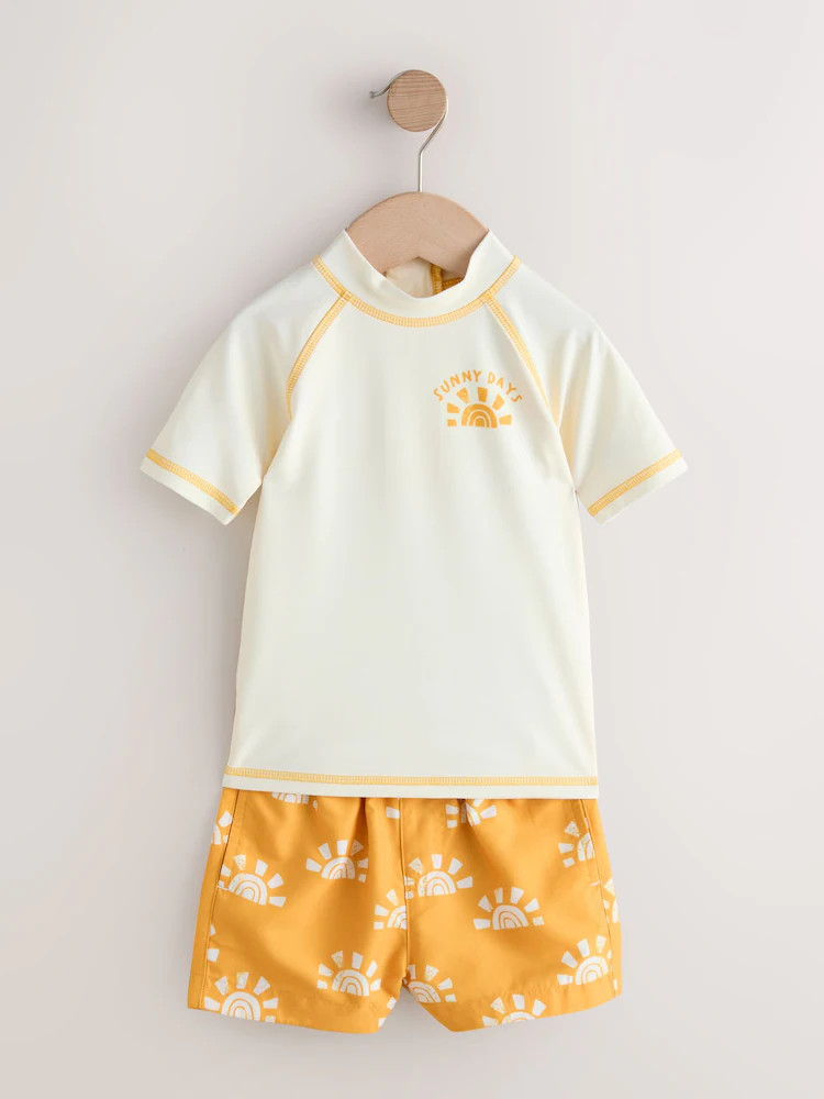 Yellow/Orange Short Sleeve Sunsafe Rash Vest and Swim Shorts Set (3mths-7yrs) | Next US