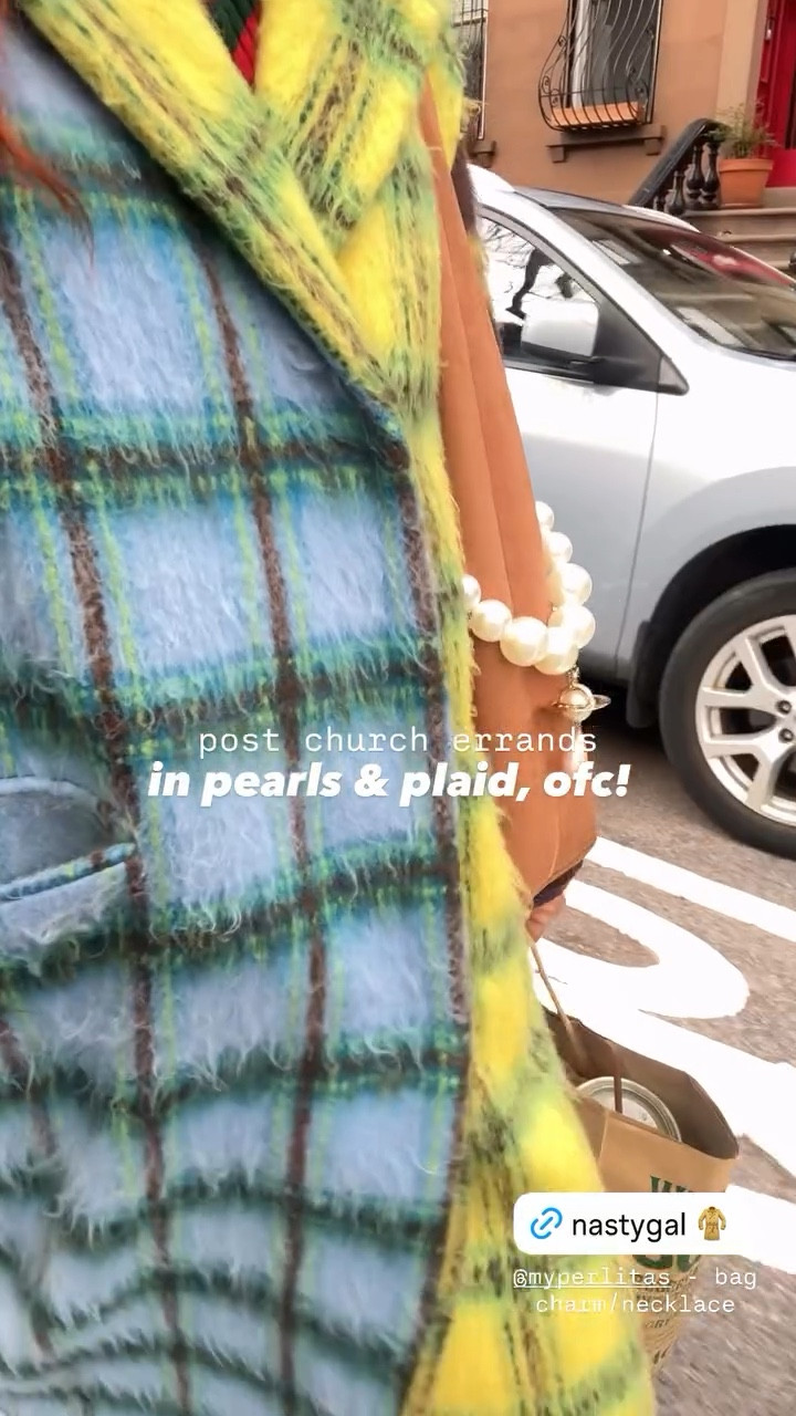 post church errands  in pearls & plaid, ofc!  @myperlitas - bag charm/necklace