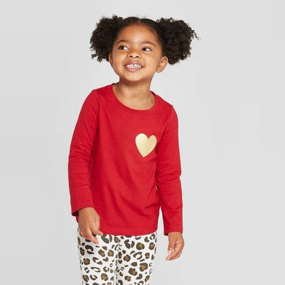 Toddler Girls' Long Sleeve 'Heart' T-Shirt - Cat & Jack™ Red | Target