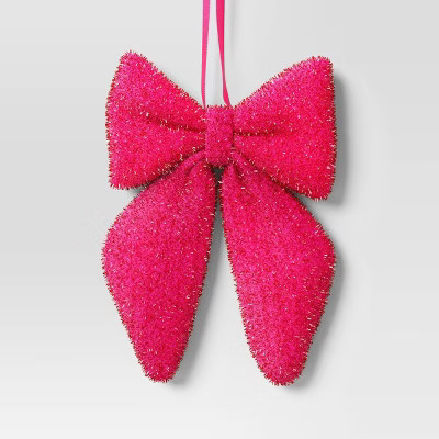 6.5" Christmas Tinsel Bow Ornament Hot Pink  - Wondershop™ | Target