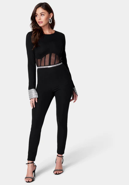 Embellished Corset Detail Catsuit | Bebe