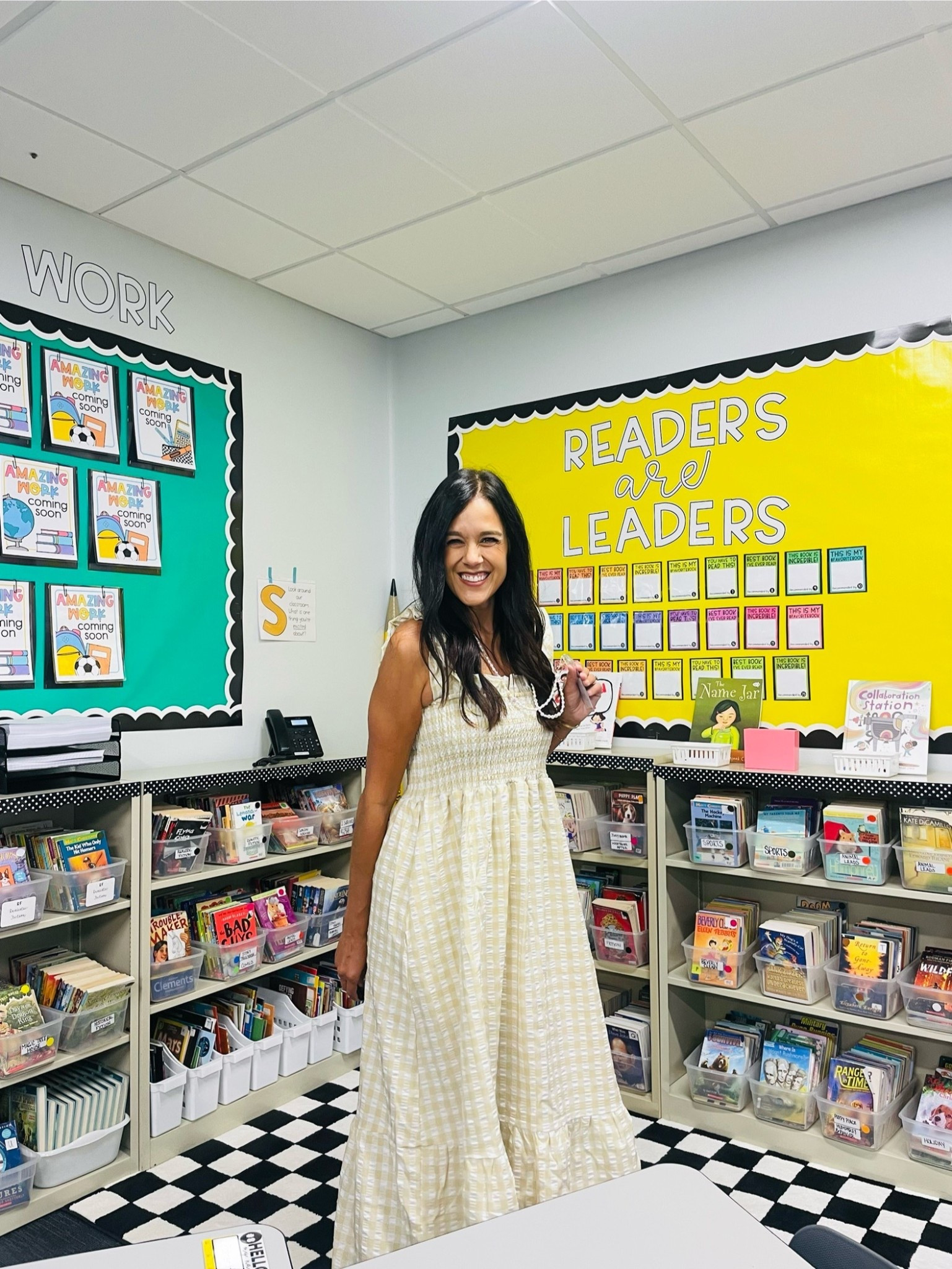 Fall gingham teacher dress from Amazon.