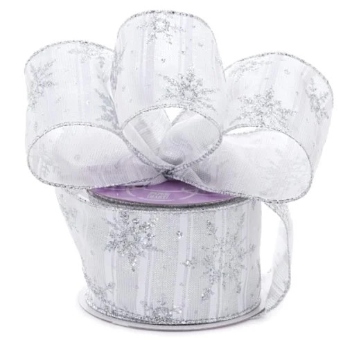 White Silver Snowflake Christmas Ribbon - 2 1/2" x 10 Yards, Wired Ribbon, Gift Wrapping, Wreath | Walmart (US)