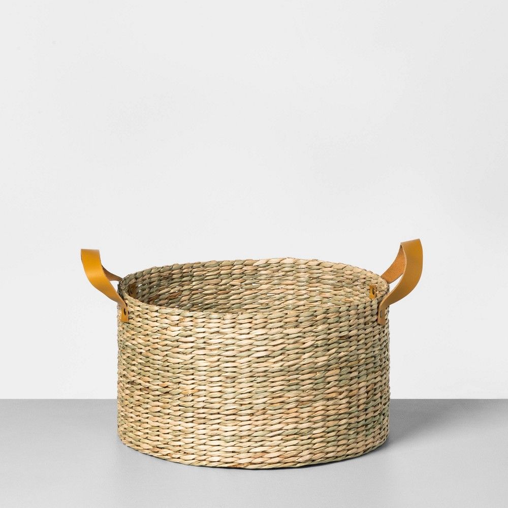 Short Seagrass Basket with Leather Handle Large - Hearth & Hand with Magnolia | Target