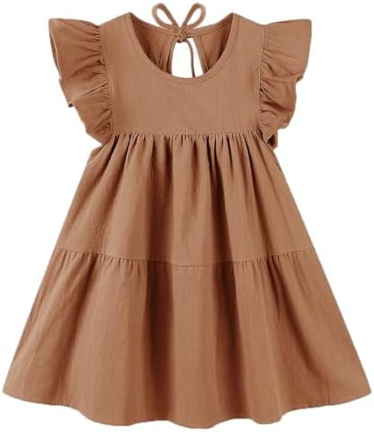 Toddler Dress Baby Girls Cotton Linen Ruffle Sleeve Tiered Swing Casual Summer Boho Dresses | Amazon (US)