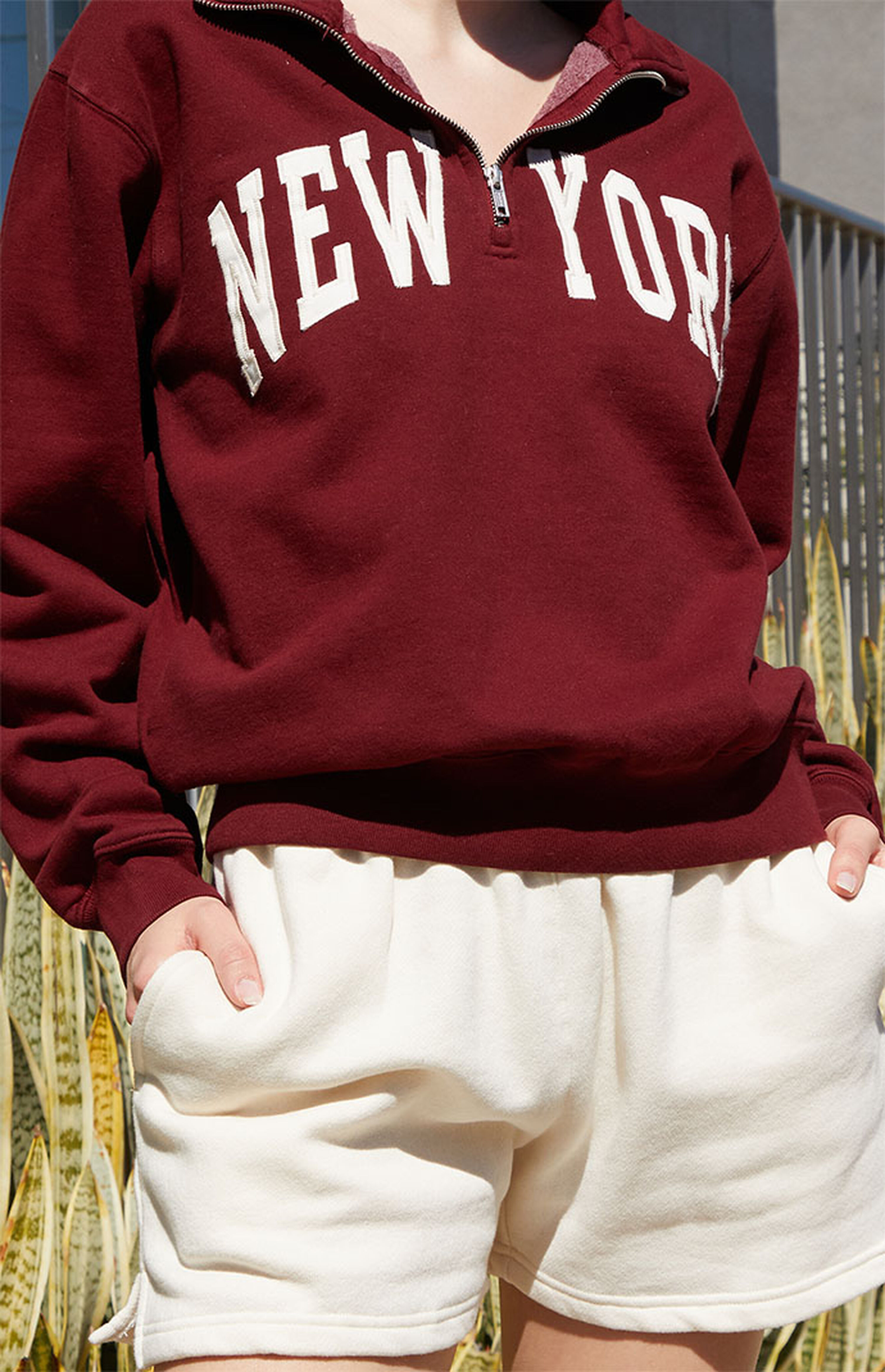 John Galt Burgundy New York Half Zip Sweatshirt | PacSun