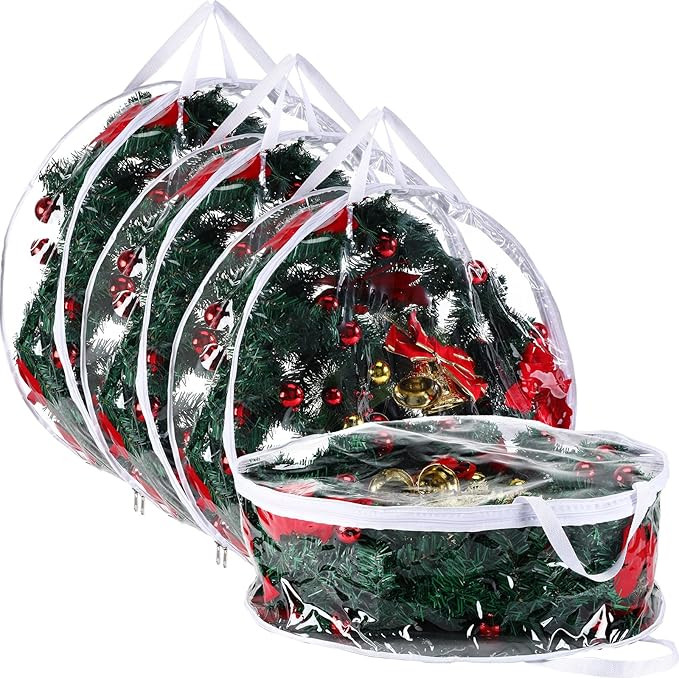 4 Pieces Clear Christmas Wreath Storage Container 24 Inches Xmas Wreath Storage Bag Plastic Chris... | Amazon (US)