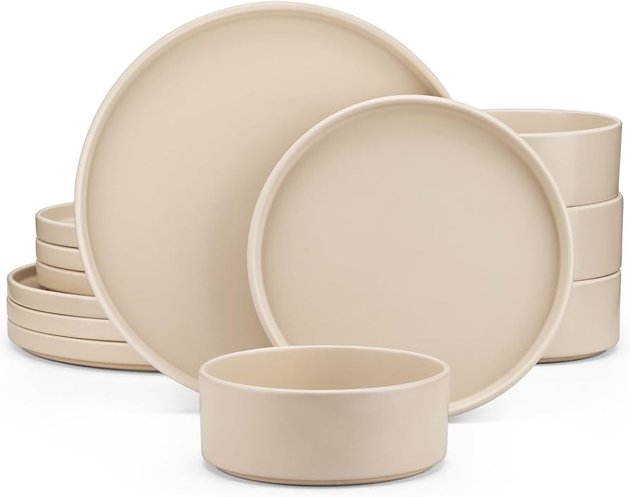 vancasso Venus Matte Dinnerware Set, 12-Piece Beige Dinner Sets, Stoneware Crockery Set with 4-Pi... | Amazon (UK)