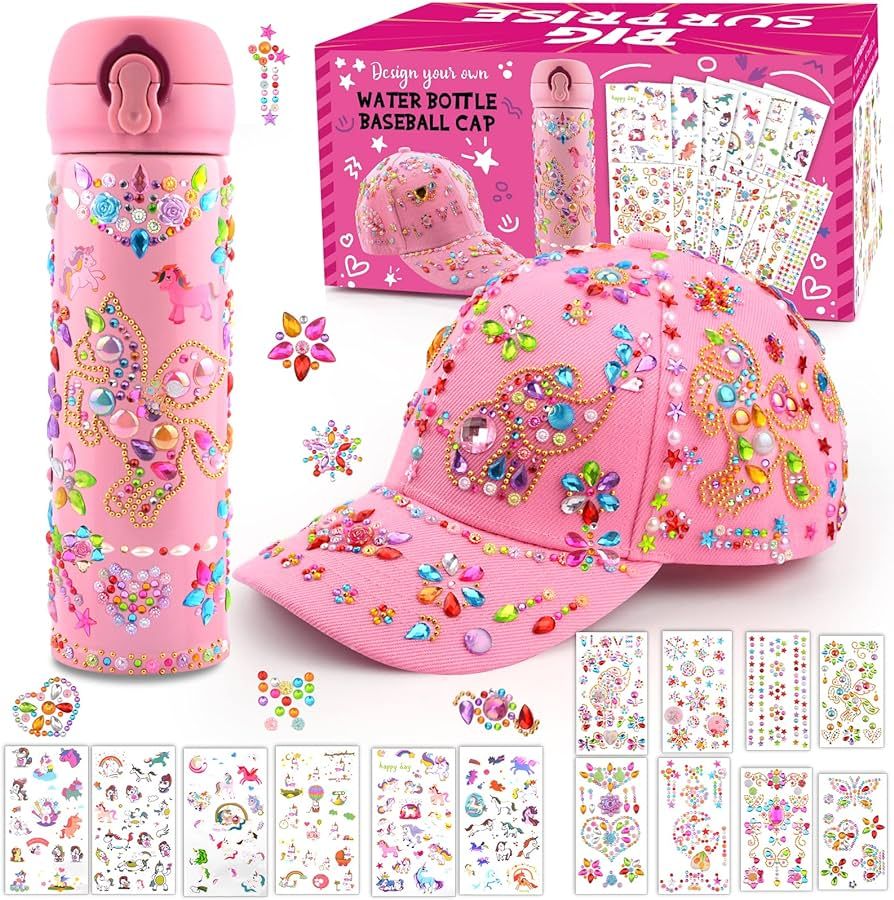 Gifts for Girls Decorate Your Own Water Bottle Baseball Cap with Tons of Unicorn Stickers and Gli... | Amazon (US)