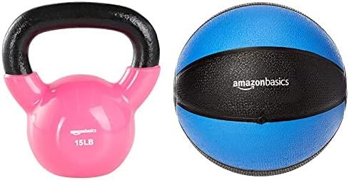 Amazon Basics Vinyl Kettlebell - 15 Pounds, Pink & Workout Fitness Exercise Weighted Medicine Bal... | Amazon (US)