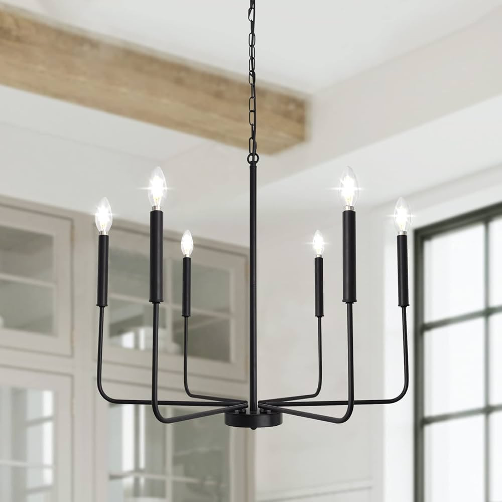 Black Chandelier 6 Light Modern Farmhouse Chandelier for Dining Room Lighting Fixtures Hanging, R... | Amazon (US)