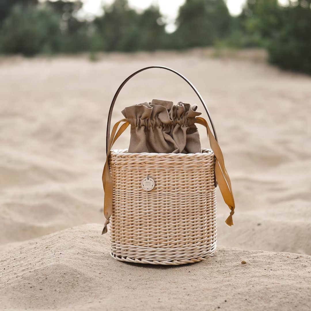 Wicker basket Corn with leather handle, handbag wicker bag, summer bag, beach bag, straw bag, Jan... | Etsy (US)