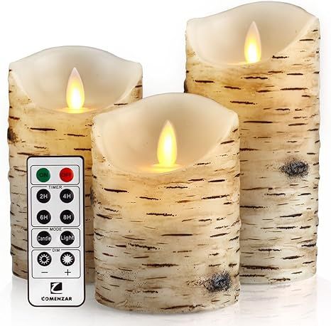 Amazon.com: Comenzar Flickering Candles, Candles Birch Set of 3 (H: 4" 5" 6" x D: 3.25")Birch Bar... | Amazon (US)