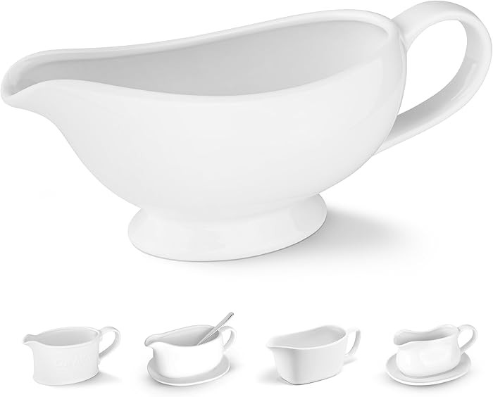 Kook Ceramic Gravy Boat, Serving Dispenser, Porcelain Pitcher for Sauces, Dressings and Creamer, ... | Amazon (US)