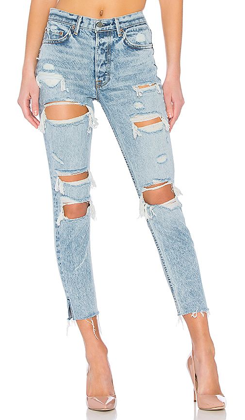 GRLFRND Karolina High-Rise Skinny Jean in Blue. - size 30 (also in 29,31,32) | Revolve Clothing (Global)