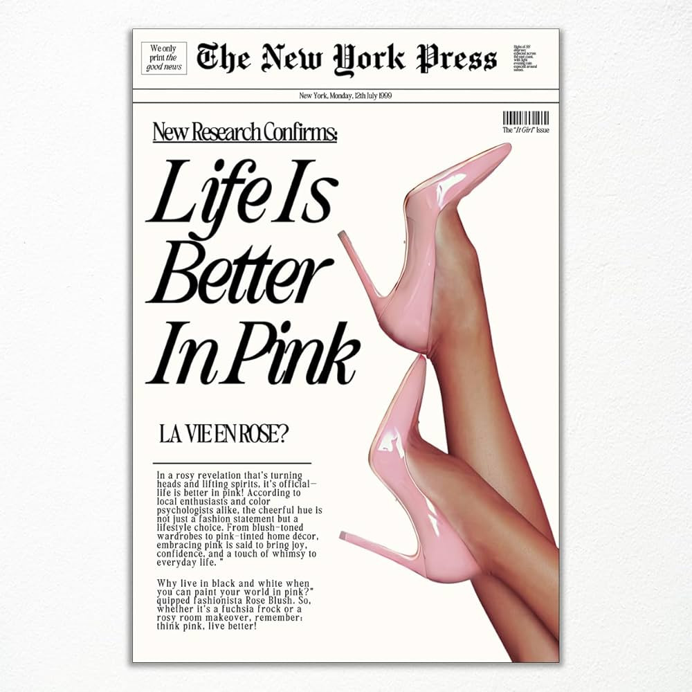 Retro Newspapaer Canvas Wall Art, Funny Life Is Better In Pink Quote Poster, Funky Pink High Heel... | Amazon (US)