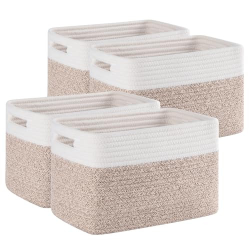 SIXDOVE 4 Pack Storage Baskets for Organizing, Woven Baskets for Shelves - Perfect for Toys, Books, Towels, and Clothes, Durable Gift Basket Bins Toy Storage, 12.7''Lx9''Wx7.8''H, Brown & White | Amazon (US)