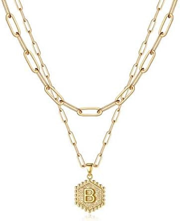 M MOOHAM Dainty Initial Necklaces for Women, 14K-Gold-Plated Layering Necklace for Women Cute Hex... | Amazon (US)