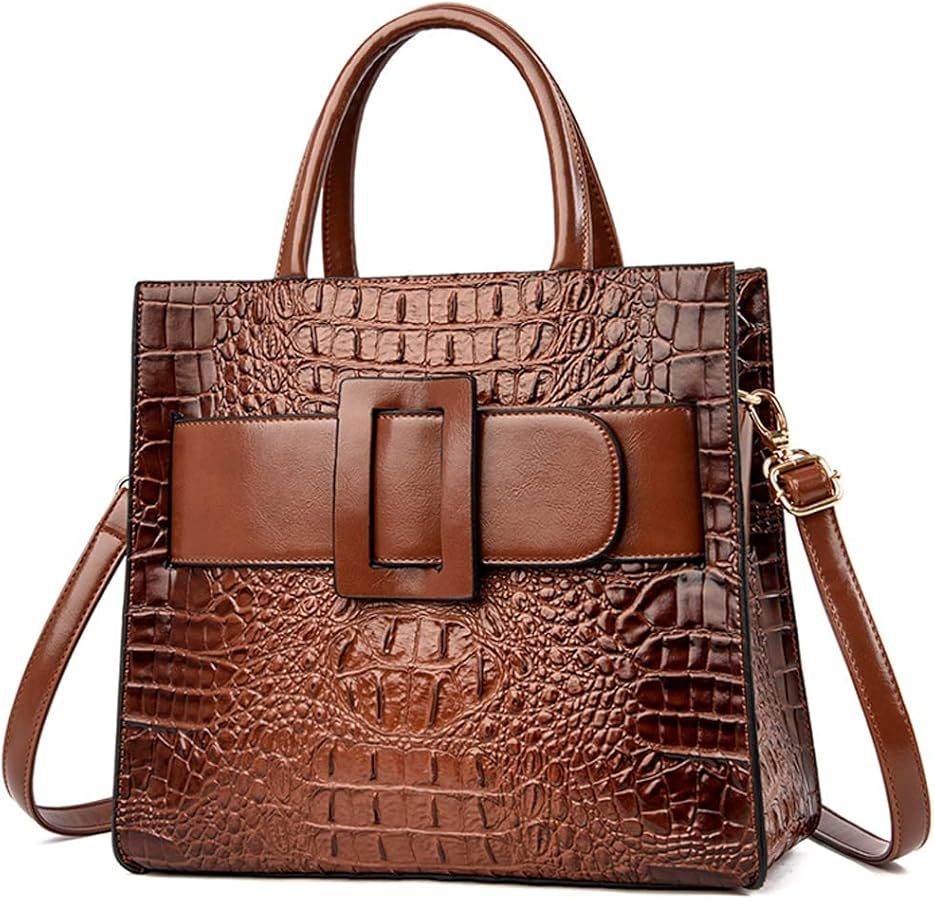 Caalaay Handbags for Women Leather Top Handle Handbag Satchel Bag Medium Tote Bags Square Purse L... | Amazon (US)