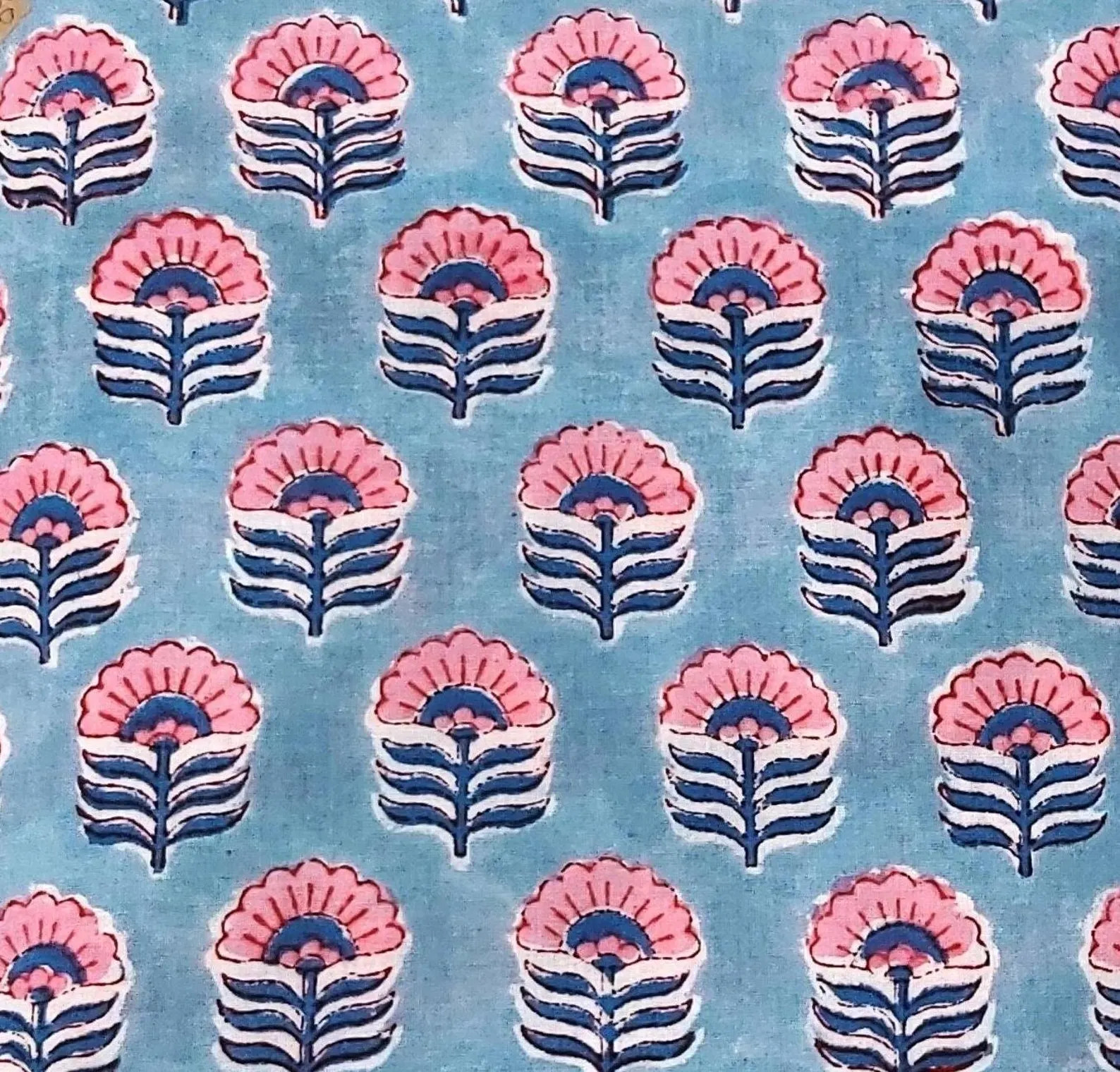 Blue Pink Block Print Fabric,by the Yard Floral Indian Fabric,dressmaking Fabric,upholstery Fabri... | Etsy (US)