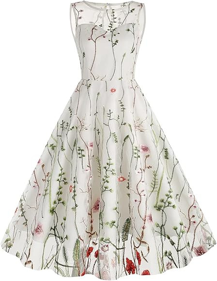 Odizli Cocktail Dresses for Women Elegant Vintage Sleeveless Embroidered Swing Dress Wedding Form... | Amazon (UK)