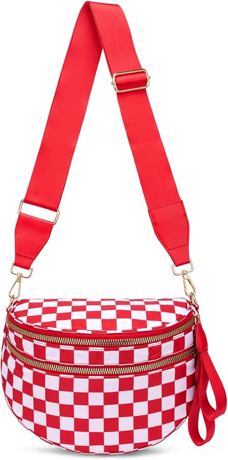 Pure Colour Crossbody Bum Bags for Women Spacious Checkered Cross body Bag Nylon Trendy Fanny Pac... | Amazon (US)