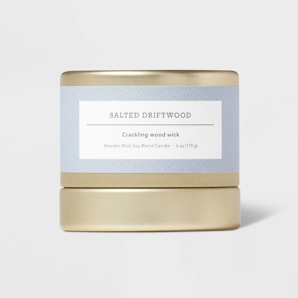 6oz Gold Inset Tin Salted Driftwood Candle Blue - Threshold™ | Target
