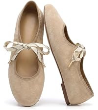 Lace up Ballet Flats for Women Round Toe Mary Jane Ballerina Flats | Amazon (US)