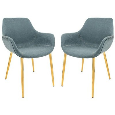 LeisureMod Markley Faux Leather Dining Chair Set of 2 with Arms and Gold Metal Legs, Upholstered Modern Design for Kitchen, Dining Room, or Office | Target