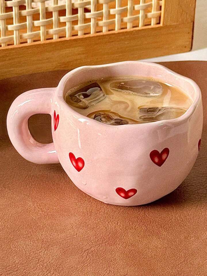 1pc Creative Heart Shaped Ceramic Cup, High Quality Home Water Glass, Couple Cup, Cute Office Coffee Mug Back To School | SHEIN