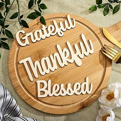 12 Pieces Thankful Grateful Blessed Wood Cutout Thankful Plate Letter Sign Decor Rustic Inspirationa | Amazon (US)