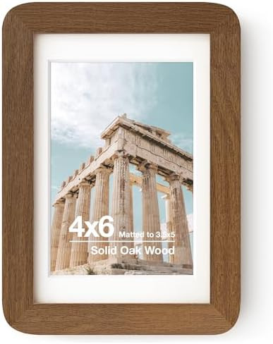 4x6 Solid Oak Wood Picture Frame | 4x6 With Mat For 3.5x5 | Plexiglas Hanging Hardware Included |... | Amazon (US)