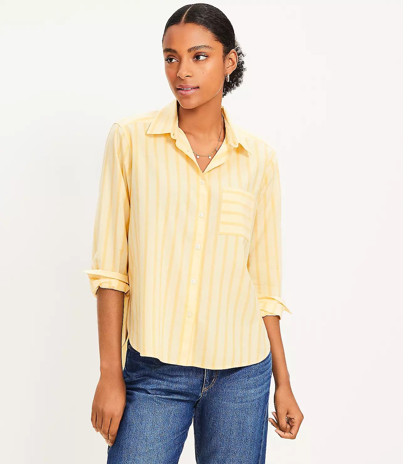 Stripe Cotton Blend Relaxed Pocket Shirt | LOFT