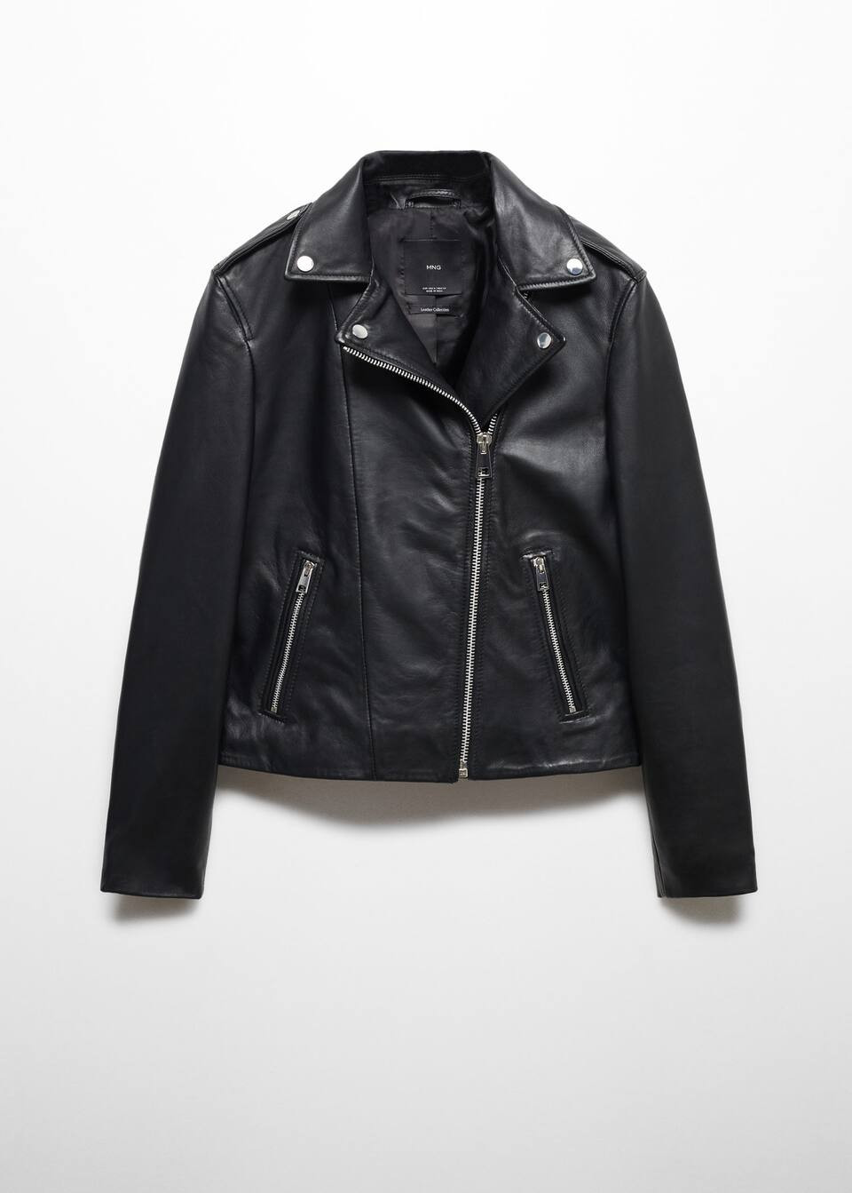 Blouson biker en cuir -  Femme | Mango France | MANGO (FR)