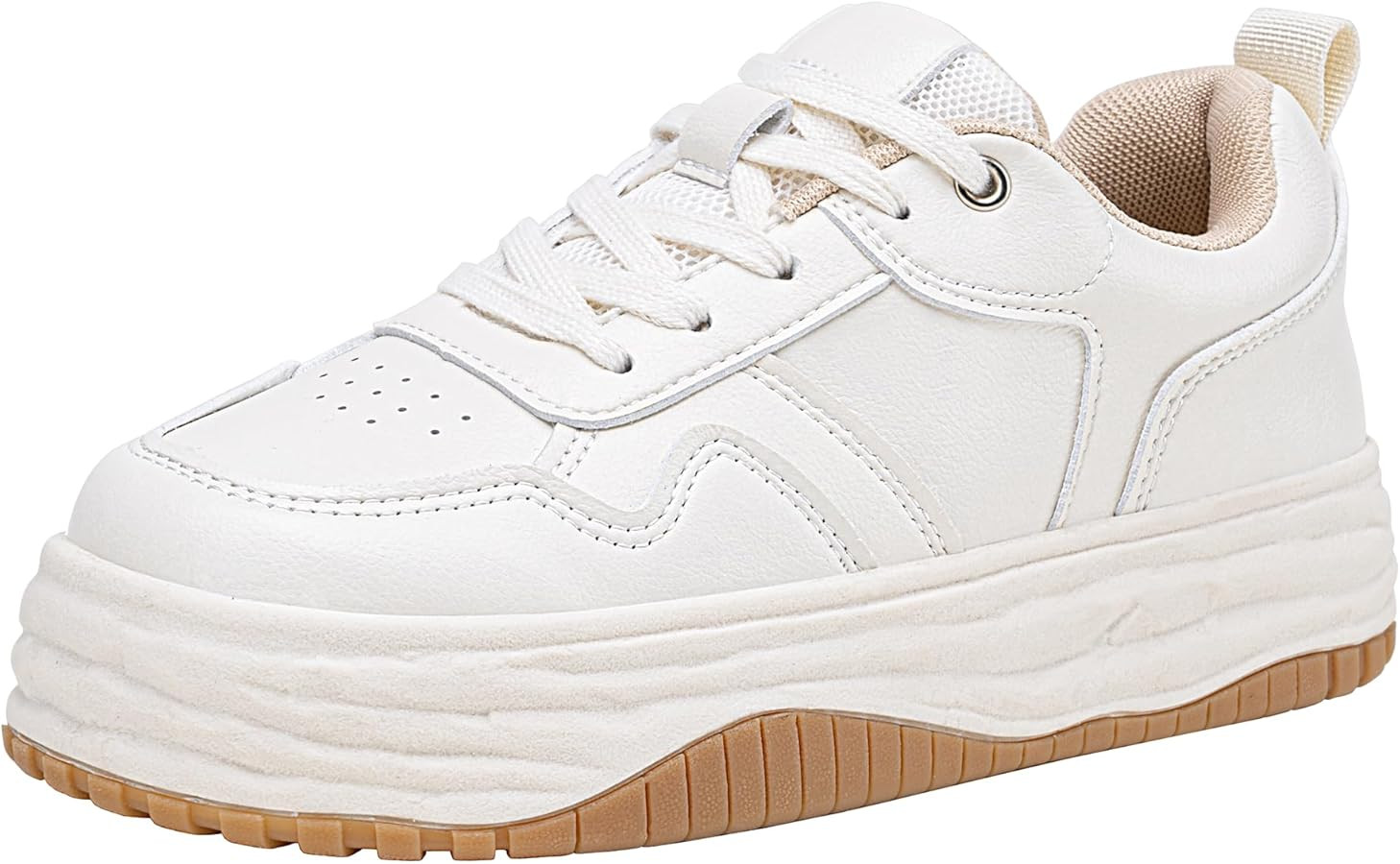 Vepose 8060 Women's Fashion Platform Sneakers，Wide Toe Design Leather Casual Tennis Lace-up Sho... | Amazon (US)