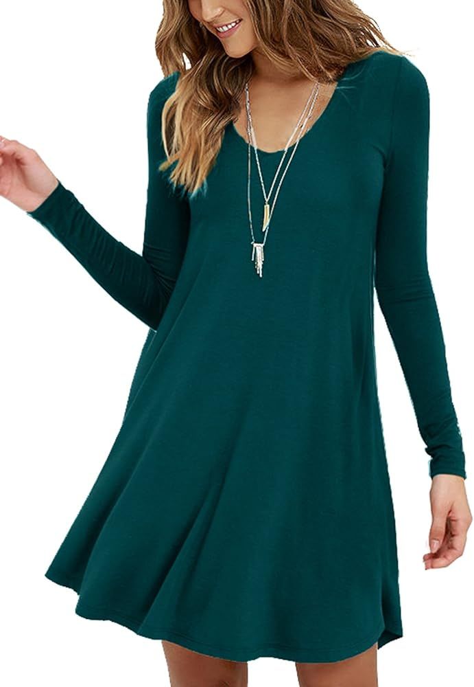 Women's Long Sleeve Casual Swing Simple T-Shirt Loose Dress | Amazon (US)